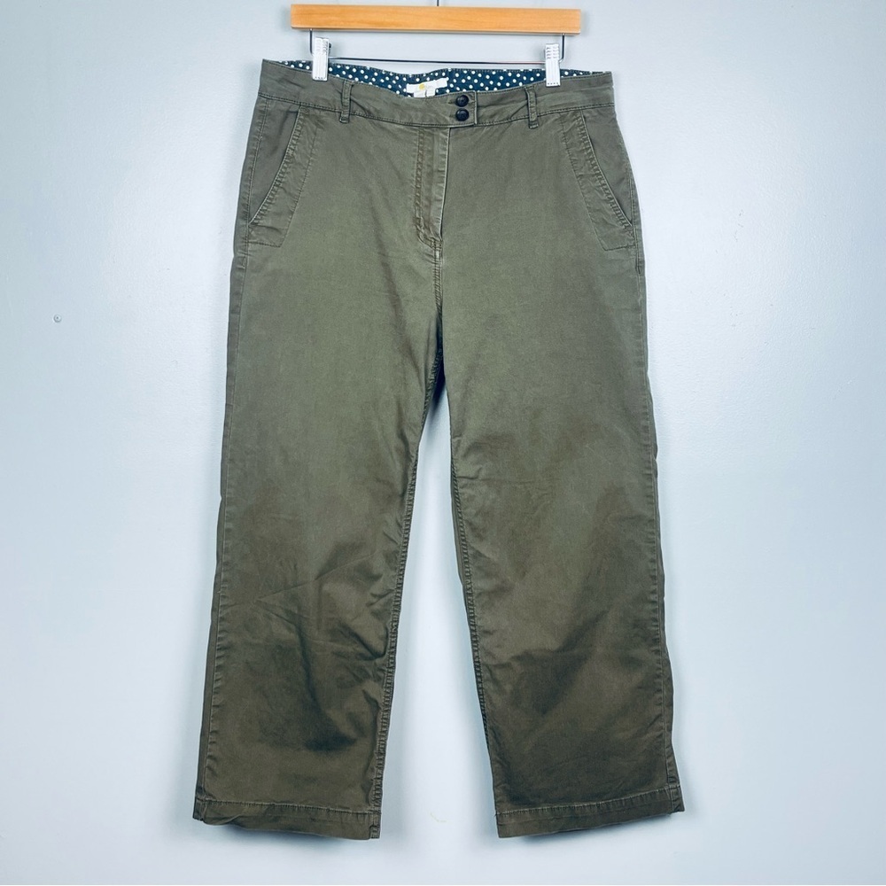 Boden olive cotton elastane straight leg cropped pants, US 12 long.